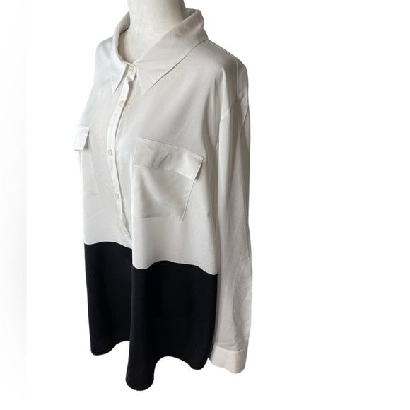 Calvin Klein black-and-white button-down women collard lightweight top 2X - Picture 4 of 15